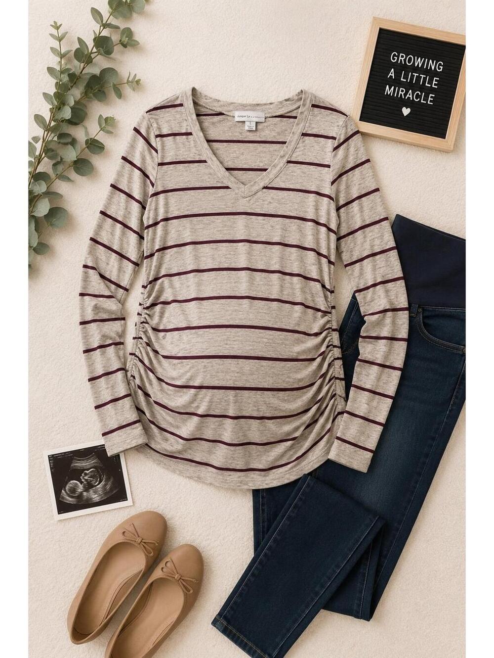 Juniper Lane Maternity Striped Long Sleeve Top – Size Large